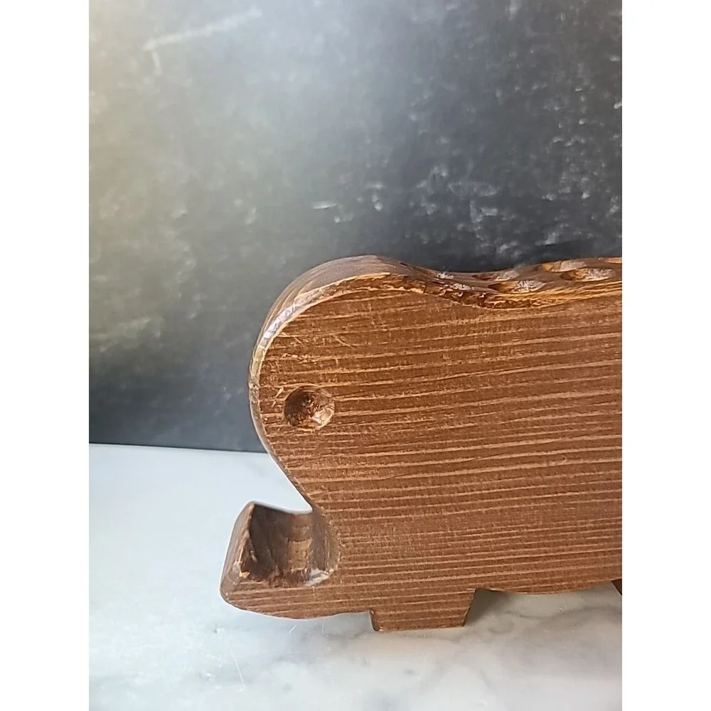 Wooden Elephant Shaped Handmade Pencil Holder Vintage